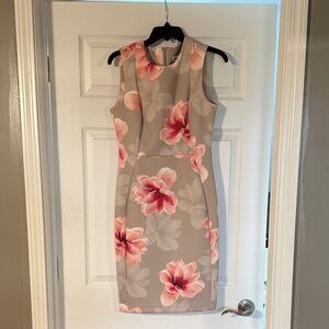 Calvin Klein Pink and Gray Floral Midi Dress